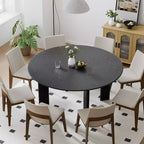 PexFix 59 Modern Round Dining Table for 6-8 with Dense Wood Tabletop & Stable Base Wooden Dining Table for Kitchen Dining Room Black
