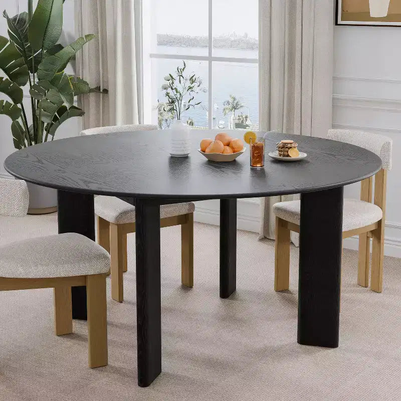 PexFix 59 Table à manger ronde moderne pour 6-8 personnes avec plateau en bois dense et base stable, table à manger en bois pour cuisine, salle à manger, noir