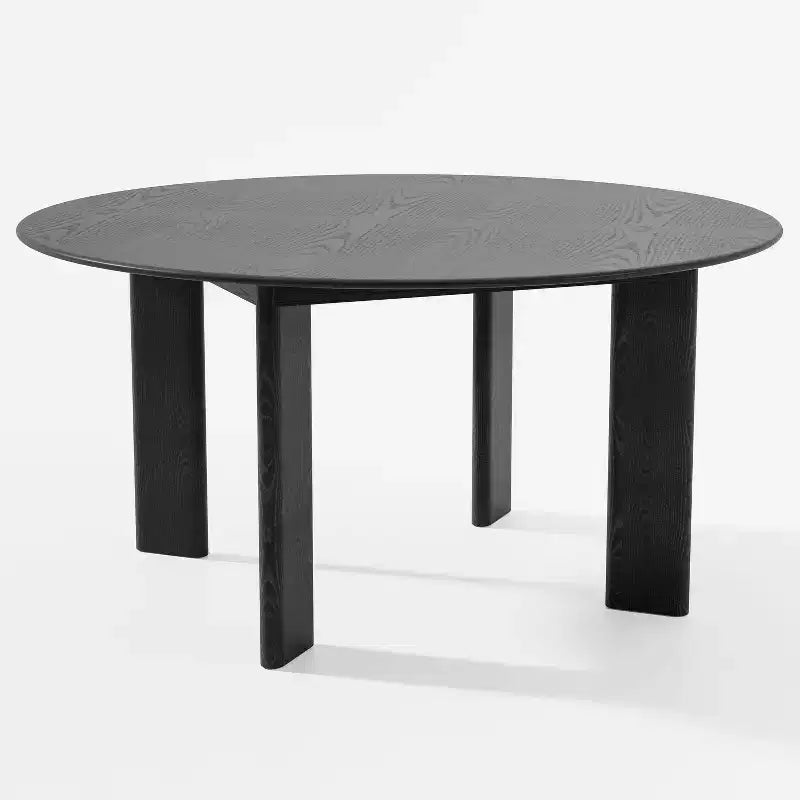 PexFix 59 Table à manger ronde moderne pour 6-8 personnes avec plateau en bois dense et base stable, table à manger en bois pour cuisine, salle à manger, noir