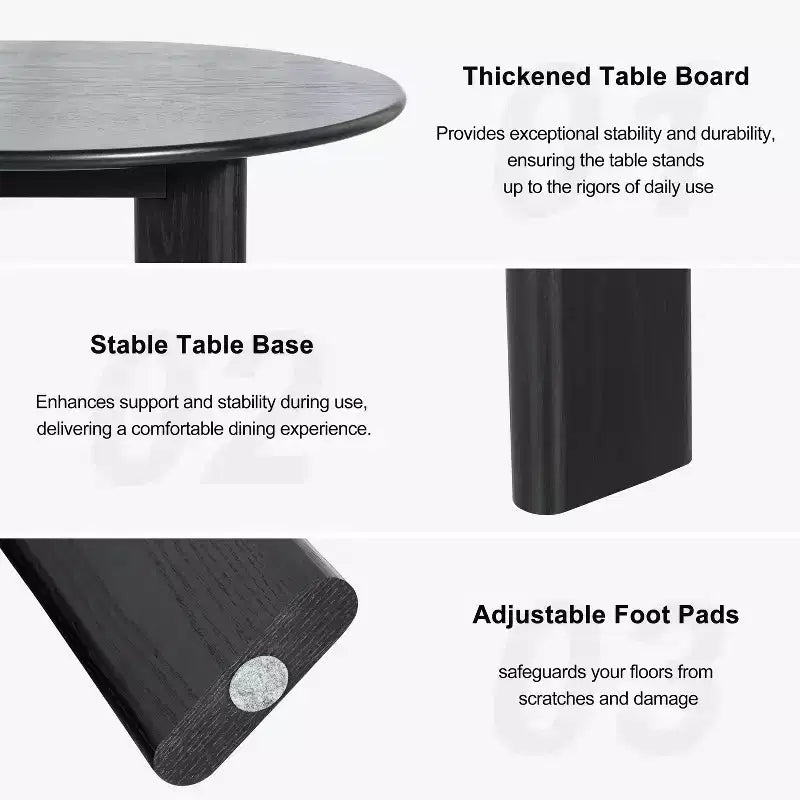 PexFix 59 Table à manger ronde moderne pour 6-8 personnes avec plateau en bois dense et base stable, table à manger en bois pour cuisine, salle à manger, noir