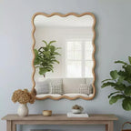 Miroir décoratif mural PexFix 30 x 40 en bois massif rectangulaire ondulé style ferme moderne pour chambre à coucher, salle de bain, salon, entrée, bois naturel