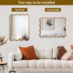 Miroir décoratif mural PexFix 30 x 40 en bois massif rectangulaire ondulé style ferme moderne pour chambre à coucher, salle de bain, salon, entrée, bois naturel