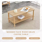 Table basse rectangulaire moderne à 2 niveaux avec étagère de rangement ouverte et pieds ronds en bois massif, table de canapé pour salon, bureau ou hall d'accueil