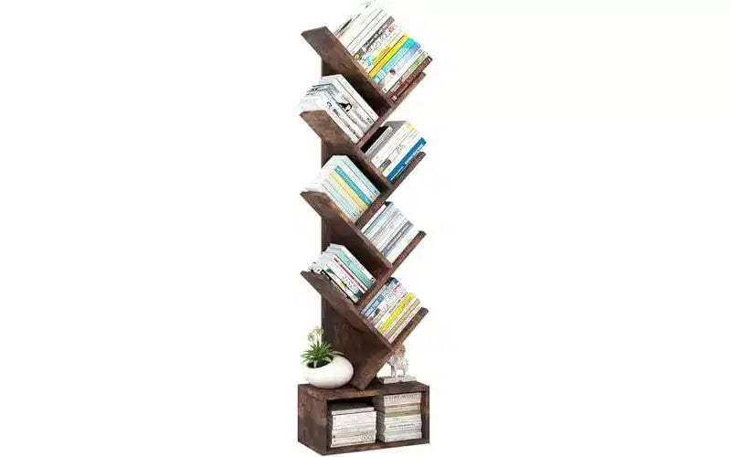 Étagère haute en bois GustoWave à niveaux avec rangement, étagère d'angle, étagère en forme d'arbre, pour salon, chambre, bureau à domicile