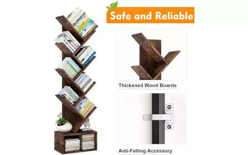 Étagère haute en bois GustoWave à niveaux avec rangement, étagère d'angle, étagère en forme d'arbre, pour salon, chambre, bureau à domicile