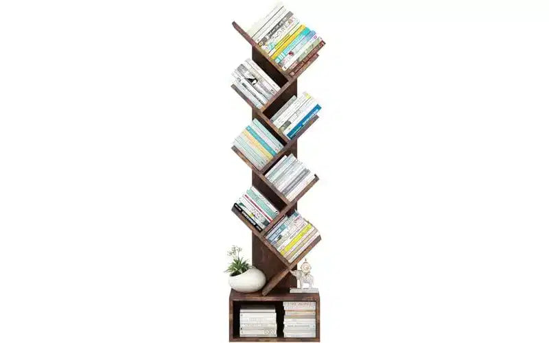 Étagère haute en bois GustoWave à niveaux avec rangement, étagère d'angle, étagère en forme d'arbre, pour salon, chambre, bureau à domicile