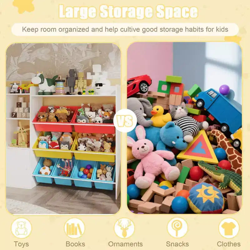 Meuble de rangement en bois pour enfants pour jeux, livres et loisirs créatifs, étagère de rangement pour enfants avec 8 bacs amovibles, bibliothèque pour enfants pour la maternelle et la salle de jeux