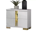 Table de chevet 1 pièce, bordure blanche et dorée, pieds en métal à consoles, bordure en acrylique, mobilier de chambre contemporain