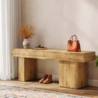 Banc Lantine 47 en bois massif, banc d'entrée avec pieds artistiques, banc de salle à manger robuste pour cuisine, salon, couloir, bout de lit