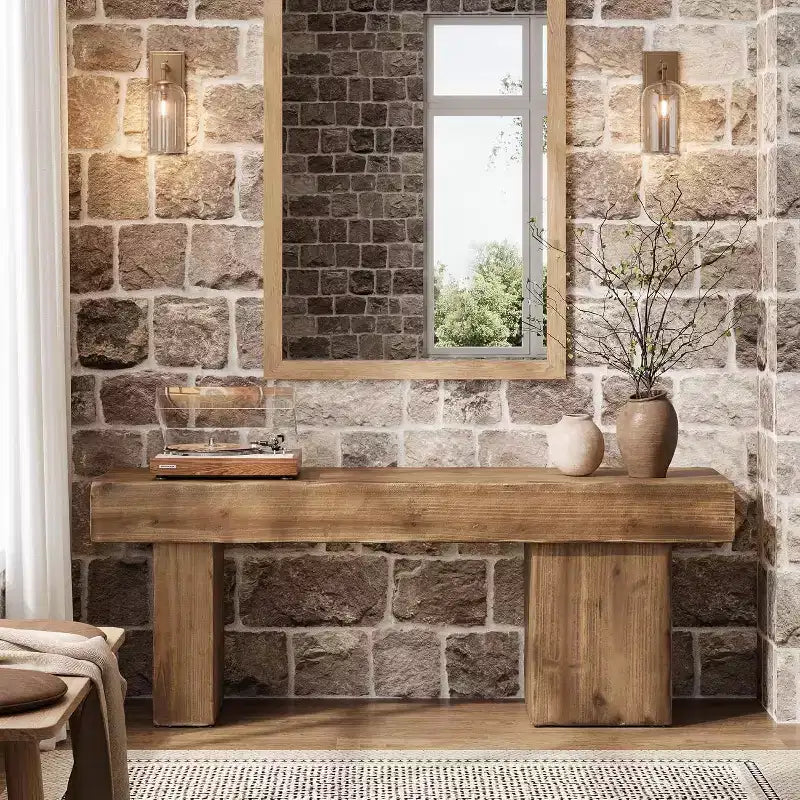 Banc Lantine 47 en bois massif, banc d'entrée avec pieds artistiques, banc de salle à manger robuste pour cuisine, salon, couloir, bout de lit