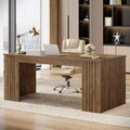 Lantine Modern Executive Desk, 63-Inch Large Office Computer Desk, Study Writing Table Workstation Business Furniture for Home Office, Brown