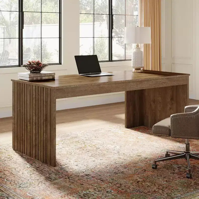 Bureau de direction moderne Lantine, grand bureau d'ordinateur de 160 cm, table d'étude/d'écriture, poste de travail, mobilier professionnel pour bureau à domicile, marron