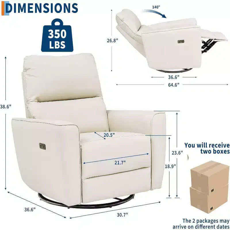 Fauteuil inclinable planeur avec mouvement basculant pivotant, chaise en cuir PU à dossier haut pour chambre d'enfant, salon et chambre à coucher
