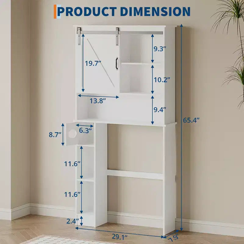 COZONY Meuble de rangement WC avec porte coulissante de style grange, étagère de rangement de salle de bain avec étagère réglable et porte-papier toilette pour salle de bain