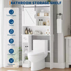 COZONY Meuble de rangement WC avec porte coulissante de style grange, étagère de rangement de salle de bain avec étagère réglable et porte-papier toilette pour salle de bain