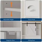 COZONY Meuble de rangement WC avec porte coulissante de style grange, étagère de rangement de salle de bain avec étagère réglable et porte-papier toilette pour salle de bain