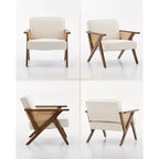Fauteuil d'appoint moderne du milieu du siècle, pieds en bois massif, tissu de lin, pour salon, chambre à coucher