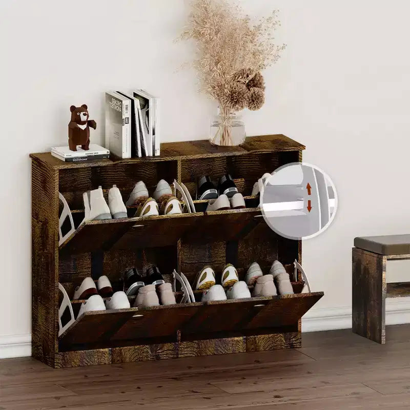 Okak Meuble à chaussures étroit mi-siècle avec 4 tiroirs basculants, meuble à chaussures autoportant pour foyer, entrées