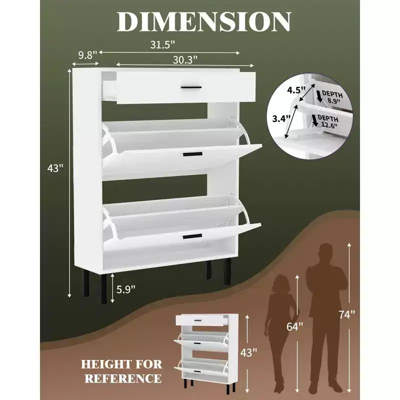 Meuble à chaussures à double abattant, Organisateur peu encombrant pour l'entrée, le couloir ou la buanderie, Armoire à chaussures dissimulée pour un rangement soigné et ordonné