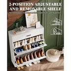 Meuble à chaussures à double abattant, Organisateur peu encombrant pour l'entrée, le couloir ou la buanderie, Armoire à chaussures dissimulée pour un rangement soigné et ordonné