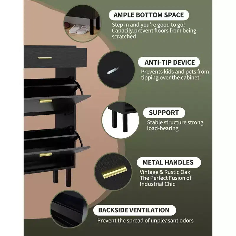 Meuble à chaussures à double abattant, Organisateur peu encombrant pour l'entrée, le couloir ou la buanderie, Armoire à chaussures dissimulée pour un rangement soigné et ordonné