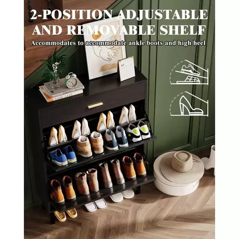 Meuble à chaussures à double abattant, Organisateur peu encombrant pour l'entrée, le couloir ou la buanderie, Armoire à chaussures dissimulée pour un rangement soigné et ordonné