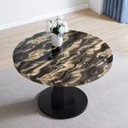 Table de salle à manger moderne Cavira de Roundhill Furniture en imitation marbre avec pied piédestal en bois