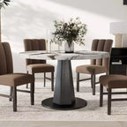 Table de salle à manger moderne Cavira de Roundhill Furniture en imitation marbre avec pied piédestal en bois