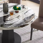 Table de salle à manger moderne Cavira de Roundhill Furniture en imitation marbre avec pied piédestal en bois