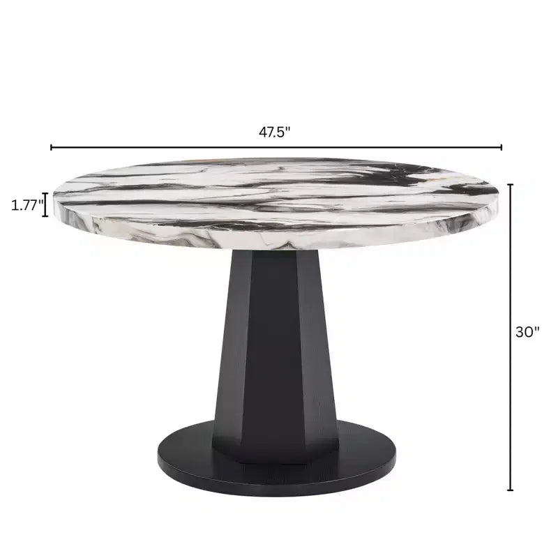Table de salle à manger moderne Cavira de Roundhill Furniture en imitation marbre avec pied piédestal en bois