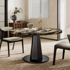 Roundhill Furniture Cavira Modern Faux Marble Dining Table with Wood Pedestal Base