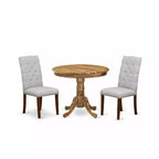 HomeStock 3-Pc Natural Oil Finish Solid Wood Top - Round Dining Room Set - Seats 4