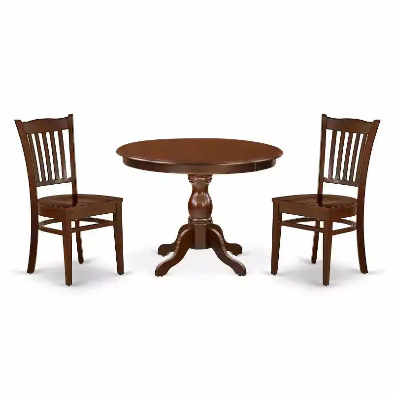 3-Piece Mahogany Finish Solid Wood Top - Dining Room Set - Seats 4
