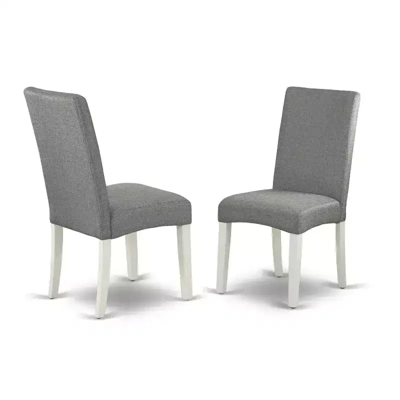 HomeStock – Table de salle à manger rectangulaire 7 pièces en lin blanc avec plateau en bois massif et 6 chaises Parson