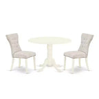 3-Piece Linen white Solid Wood Top - Round Dining Room Set - Seats 4