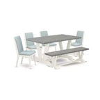 HomeStock 6-Piece Rectangle Natural Oak Finish Solid Wood Top Dining Table with 1-Bench, 4-Chairs