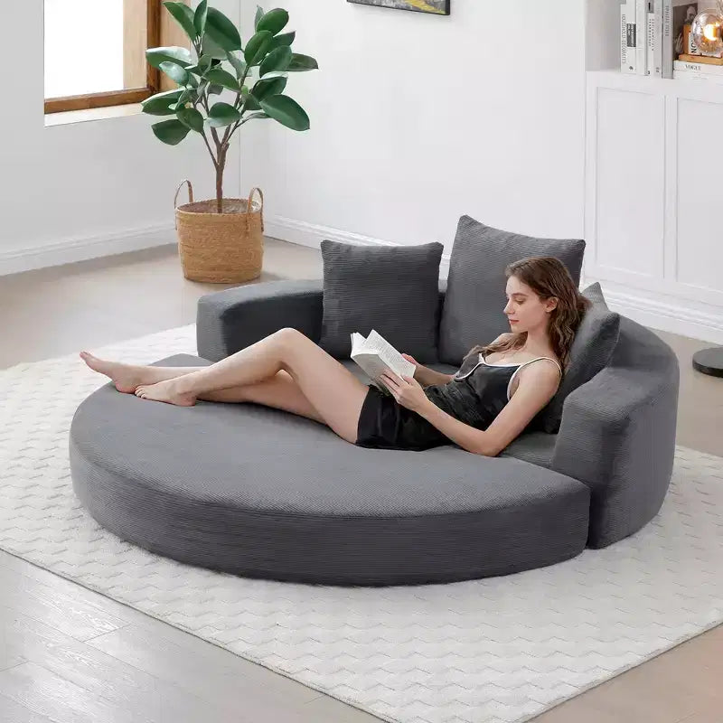 Canapé-lit convertible Okak Corduroy avec oreillers, futon rond pour salon, chambre à coucher