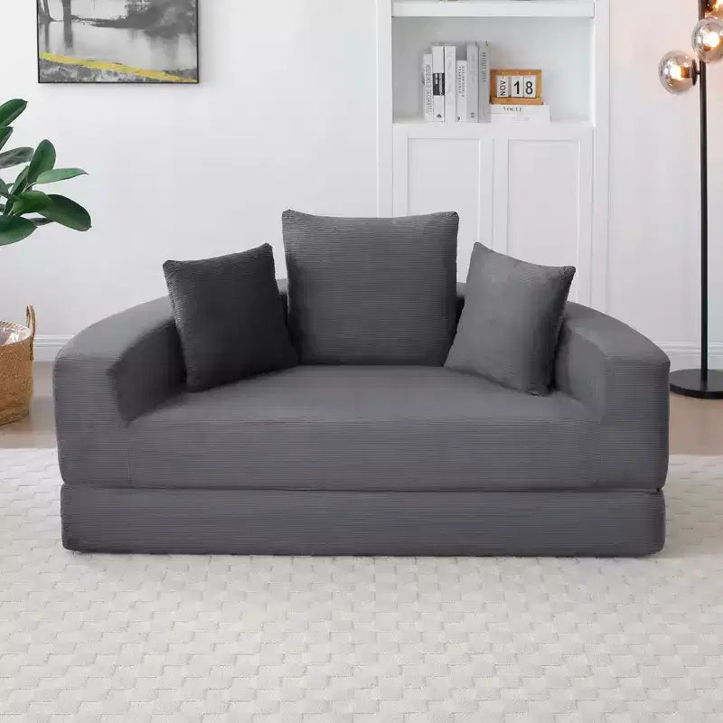 Canapé-lit convertible Okak Corduroy avec oreillers, futon rond pour salon, chambre à coucher