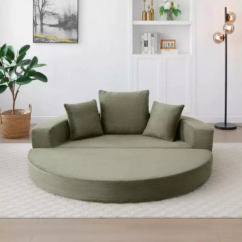 Canapé-lit convertible Okak Corduroy avec oreillers, futon rond pour salon, chambre à coucher