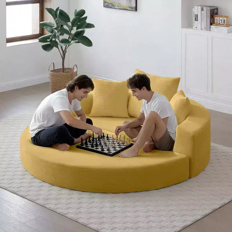 Canapé-lit convertible Okak Corduroy avec oreillers, futon rond pour salon, chambre à coucher