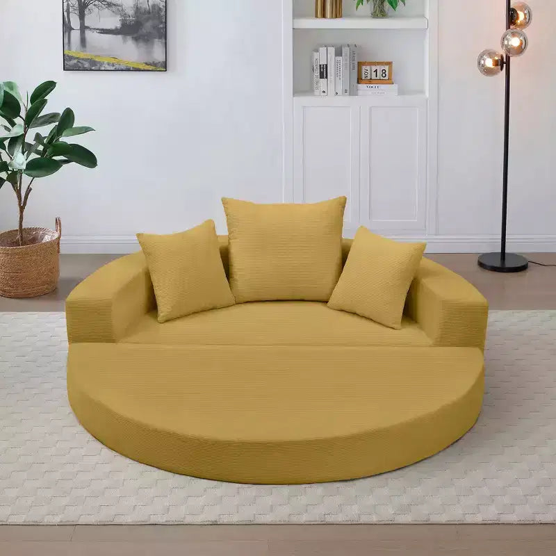 Canapé-lit convertible Okak Corduroy avec oreillers, futon rond pour salon, chambre à coucher