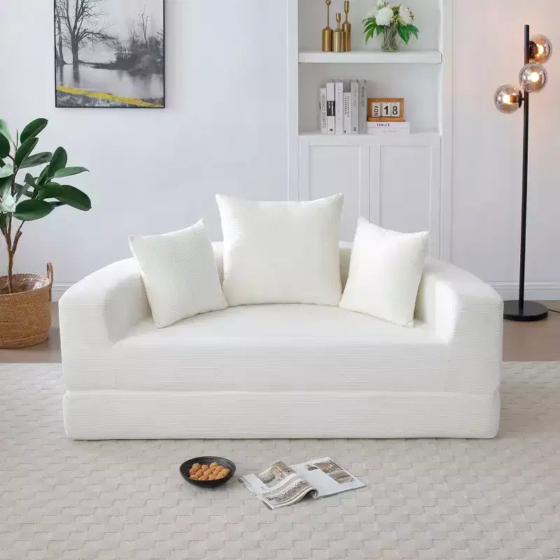 Canapé-lit convertible Okak Corduroy avec oreillers, futon rond pour salon, chambre à coucher