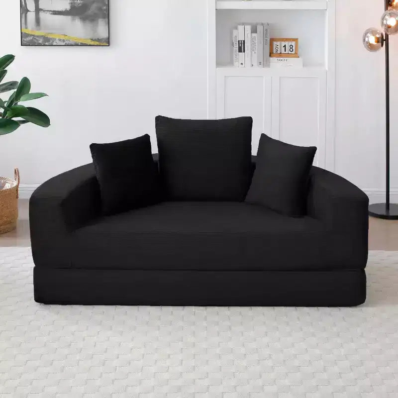 Canapé-lit convertible Okak Corduroy avec oreillers, futon rond pour salon, chambre à coucher