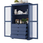 TOPMAX Garde-manger de cuisine 44,7x20x75 pouces, armoire de rangement de cuisine autoportante avec portes vitrées et 4 tiroirs intégrés pour salon