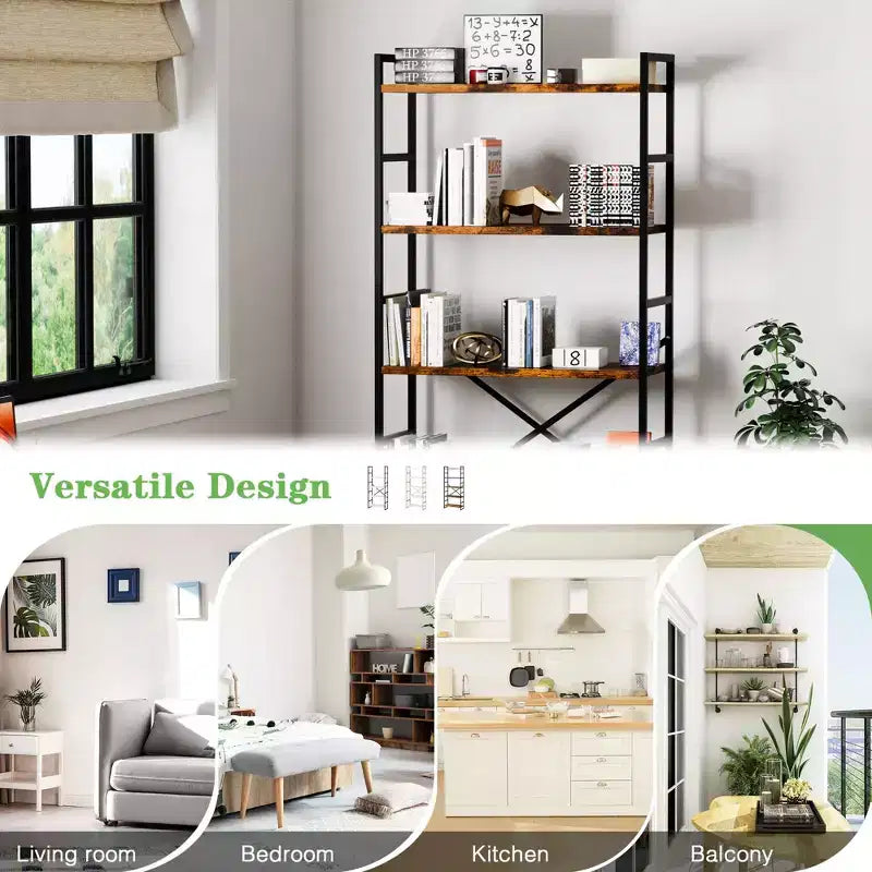 Étagère Celebalcony 62,2 H x 23,6 L 5 niveaux, Bibliothèque haute en bois avec cadre métallique, Meuble de rangement moderne, Étagères de rangement pour bureau à domicile