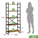 Étagère Celebalcony 62,2 H x 23,6 L 5 niveaux, Bibliothèque haute en bois avec cadre métallique, Meuble de rangement moderne, Étagères de rangement pour bureau à domicile
