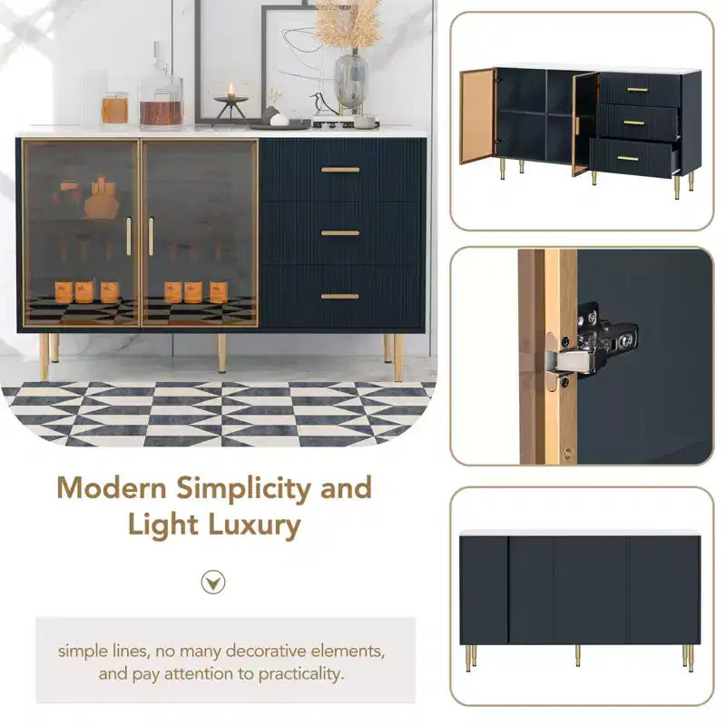 Buffet de 60" avec 3 tiroirs, 2 portes, étagère réglable, buffet de 36" de haut, table console pour salon, couloir, salle à manger