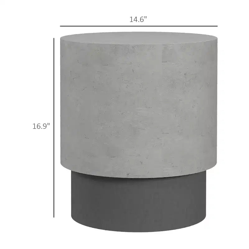 Table d'appoint légère avec finition béton, Table d'appoint ronde avec 4 pieds réglables pour l'intérieur et l'extérieur