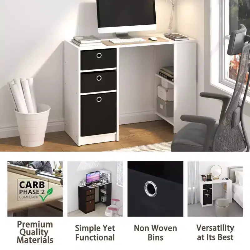 HOMLUX 39 Bureau d'ordinateur, de travail et d'étude avec 3 bacs de rangement et étagères ouvertes