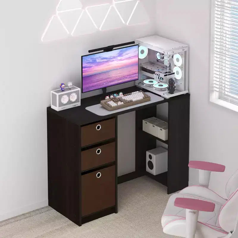 HOMLUX 39 Bureau d'ordinateur, de travail et d'étude avec 3 bacs de rangement et étagères ouvertes